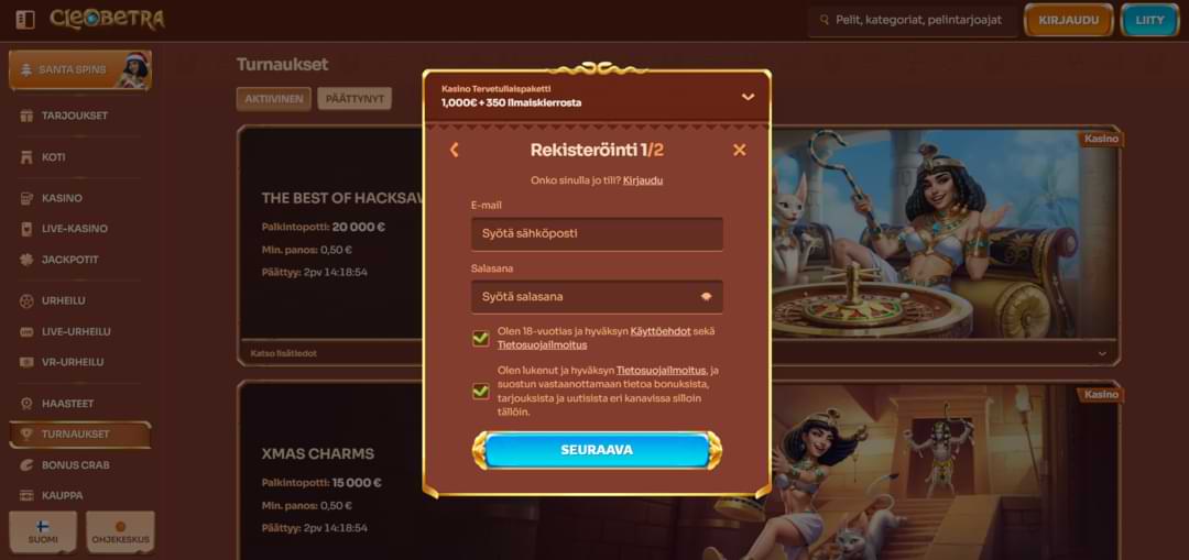 Rekisteröityminen Cleobetra Casinolle