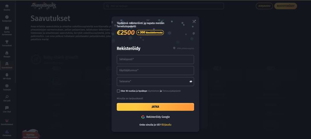 Rekisteröityminen WinShark Casinolla